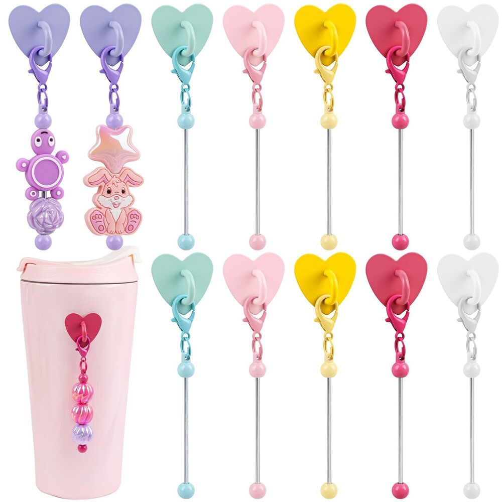 1348 12 Pack Beadable Cup Charms With Metal Heart Shaped Sticker